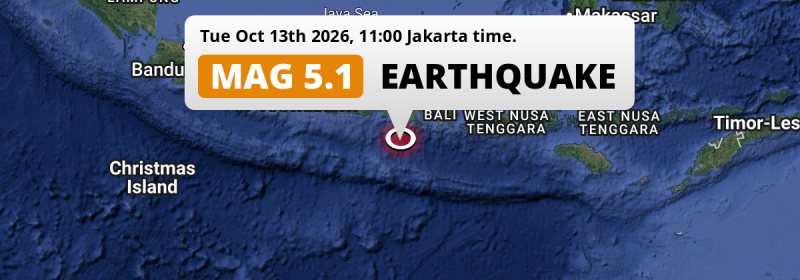 On Tuesday Morning a Shallow M5.1 Earthquake struck in the Indian Ocean 171km from Denpasar (Indonesia).
