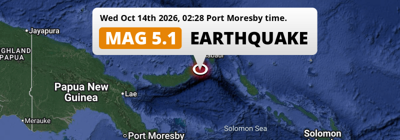 Shallow M5.1 FORESHOCK struck on Wednesday Night 121km from Kokopo in Papua New Guinea.