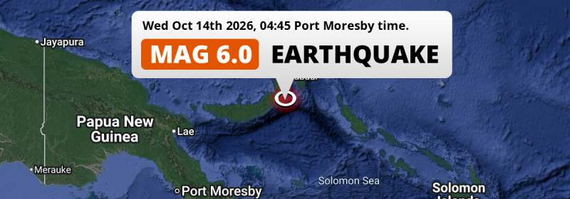 On Wednesday Night a Shallow M6.0 Earthquake struck in the Solomon Sea 128km from Kokopo (Papua New Guinea).