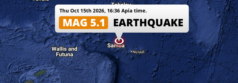 Shallow M5.1 Earthquake struck on Thursday Afternoon in the South Pacific Ocean near Apia (Samoa).