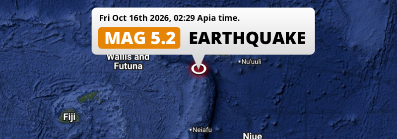 Shallow M5.2 Earthquake struck on Friday Night in the South Pacific Ocean 225km from Apia (Samoa).