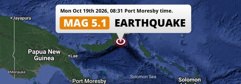 Shallow M5.1 Earthquake hit in the Solomon Sea 130km from Kokopo (Papua New Guinea) on Monday Morning.