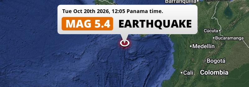 Shallow M5.4 Earthquake hit in the North Pacific Ocean 235km from David (Panama) on Tuesday Afternoon.