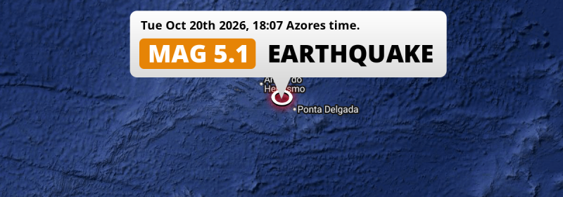 Shallow M5.1 Earthquake struck on Tuesday Evening in the North Atlantic Ocean near Ponta Delgada (Portugal).