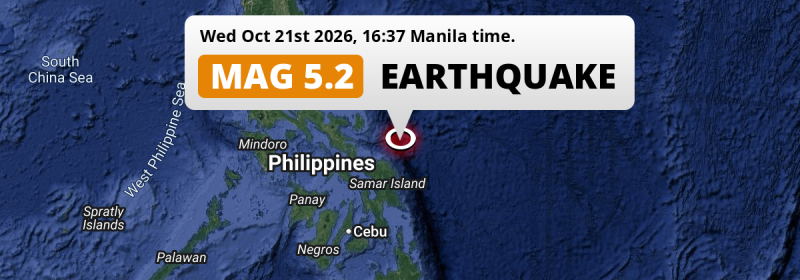 Shallow M5.2 Earthquake hit in the Philippine Sea near Laoang (The Philippines) on Wednesday Afternoon.