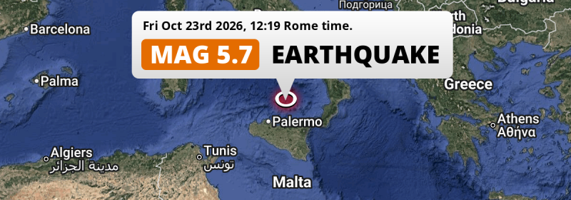 Shallow M5.7 Earthquake hit in the Tirreno Sea near Palermo (Italy) on Friday Afternoon.