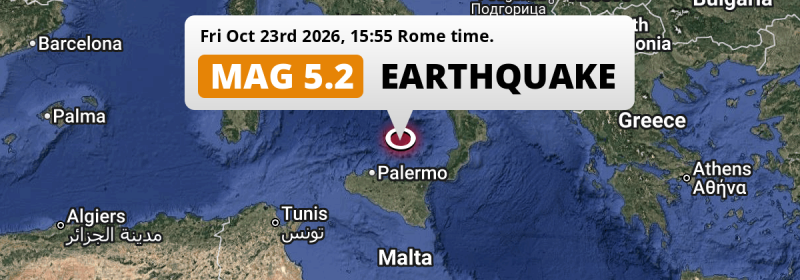 On Friday Afternoon a Shallow M5.2 AFTERSHOCK struck in the Tirreno Sea 112km from Palermo (Italy).