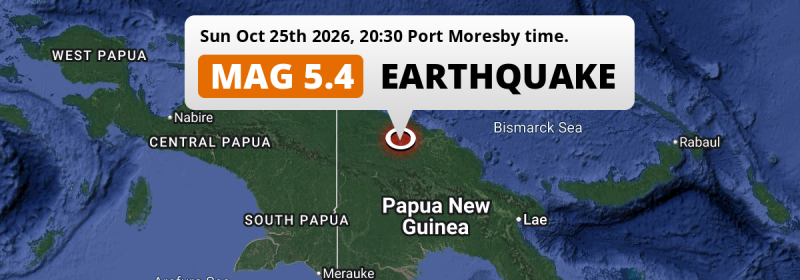 Significant M5.4 Earthquake hit 109km from Wewak in Papua New Guinea on Sunday Evening.