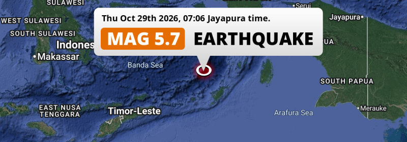 On Thursday Morning a Significant M5.7 Earthquake struck in the Banda Sea 272km from Tual (Indonesia).