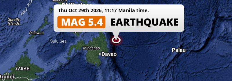 On Thursday Morning a Shallow M5.4 FORESHOCK struck in the Philippine Sea 248km from Davao (The Philippines).