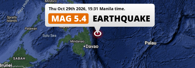 On Thursday Afternoon a Shallow M5.4 AFTERSHOCK struck in the Philippine Sea 253km from Davao (The Philippines).