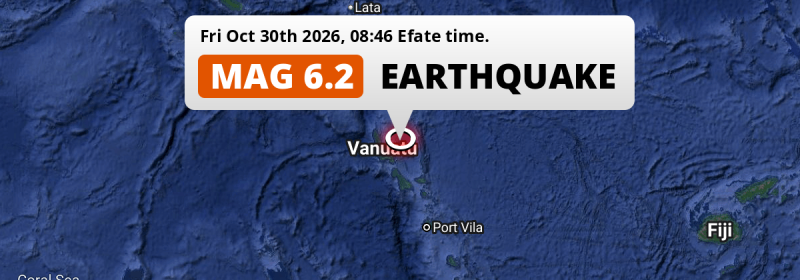 Strong M6.2 Earthquake struck on Friday Morning in the Coral Sea 298km from Port-Vila (Vanuatu).