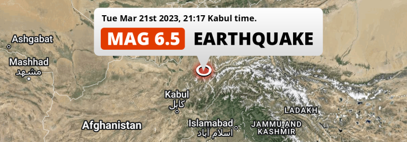 Strong M6.5 Earthquake hit near Fayzabad in Afghanistan on Tuesday Evening.