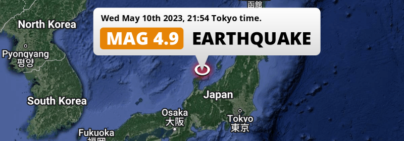 On Wednesday Evening a Shallow M4.9 AFTERSHOCK struck in the Sea of Japan near Takaoka (Japan).