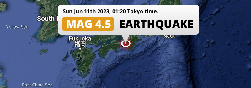  M4.5 Earthquake hit near Gobō in Japan on Sunday Night.