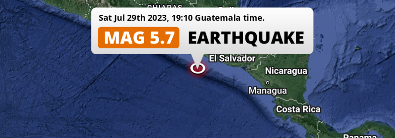 Shallow M5.7 Earthquake hit in the North Pacific Ocean 194km from Villa Nueva (Guatemala) on Saturday Evening.