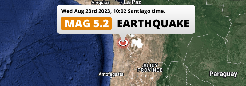 Significant M5.2 Earthquake struck on Wednesday Morning 110km from Iquique in Chile.