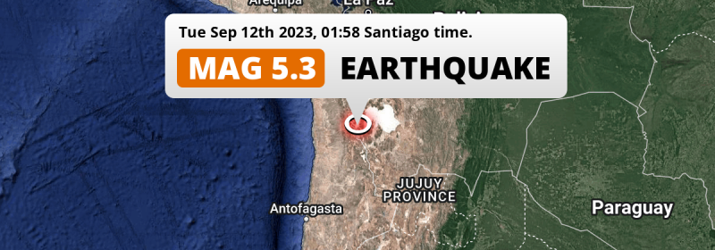 Significant M5.3 Earthquake struck on Tuesday Night 179km from Iquique in Chile.