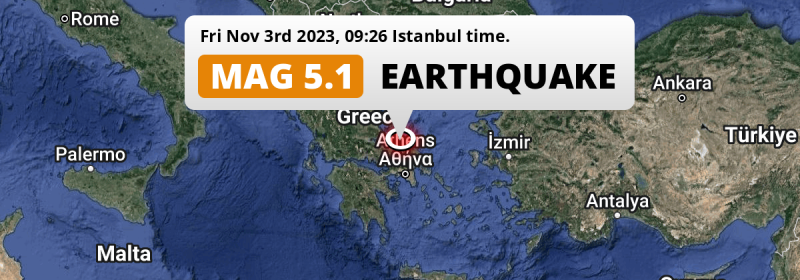 On Friday Morning a Shallow M5.1 Earthquake struck near Athens in Greece.