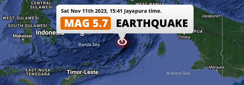 On Saturday Afternoon a Shallow M5.7 AFTERSHOCK struck in the Banda Sea 297km from Amahai (Indonesia).