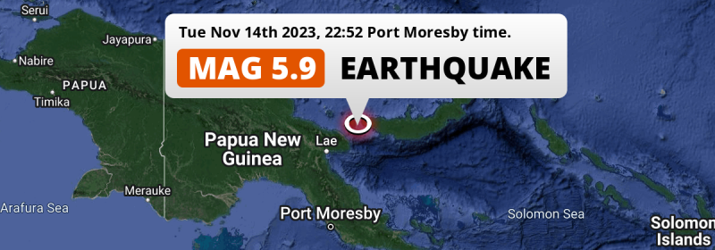 Significant M5.9 Earthquake struck on Tuesday Evening in the Solomon Sea 151km from Lae (Papua New Guinea).