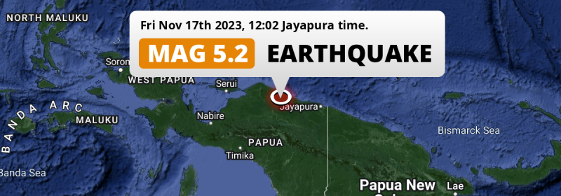 Shallow M5.3 Earthquake struck on Friday Afternoon 197km from Abepura in Indonesia.