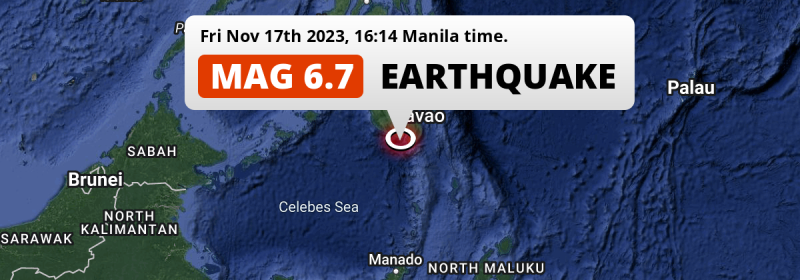 Strong M6.7 Earthquake hit in the Sulawesi Sea near General Santos (The Philippines) on Friday Afternoon.
