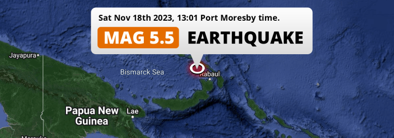 On Saturday Afternoon a Shallow M5.5 Earthquake struck in the Bismarck Sea 127km from Kokopo (Papua New Guinea).