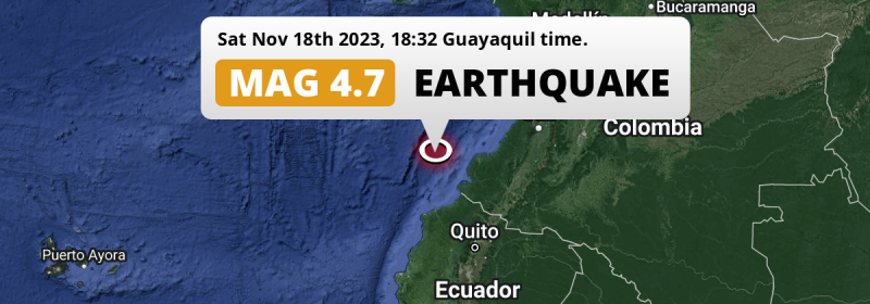 On Saturday Evening a Shallow M4.5 Earthquake struck in the North Pacific Ocean 128km from Tumaco (Colombia).