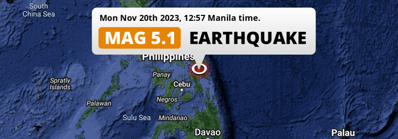 Significant M5.1 Earthquake hit near Tacloban in The Philippines on Monday Afternoon.