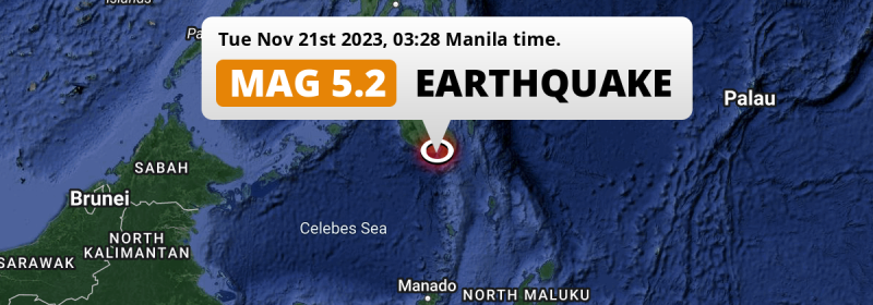 Significant M5.0 Earthquake struck on Tuesday Night in the Sulawesi Sea near General Santos (The Philippines).