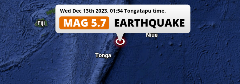 On Wednesday Night a Shallow M5.7 Earthquake struck in the South Pacific Ocean 228km from Nuku‘alofa (Tonga).