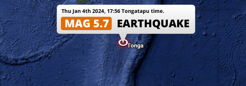 Significant M5.7 Earthquake hit in the South Pacific Ocean 135km from Nuku‘alofa (Tonga) on Thursday Afternoon.