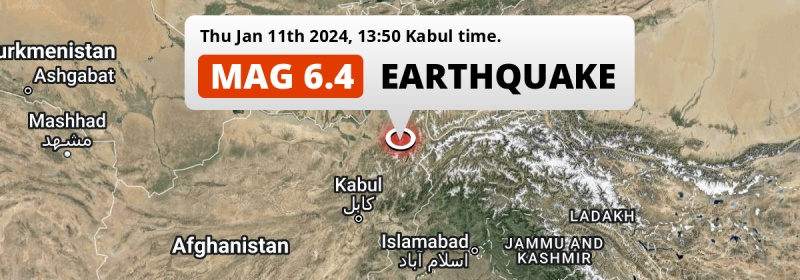 Strong M6.4 Earthquake hit near Fayzabad in Afghanistan on Thursday Afternoon.