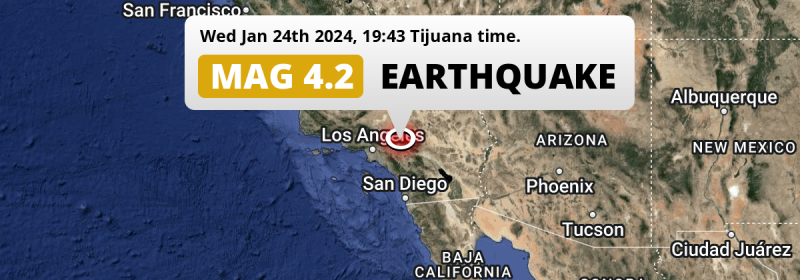 Shallow M4.2 Earthquake struck on Wednesday Evening near San Bernardino in The United States.