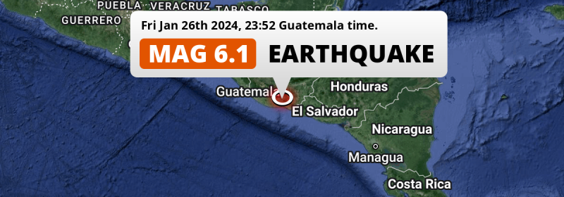 On Friday Evening a Strong M6.1 Earthquake struck near Guatemala City in Guatemala.