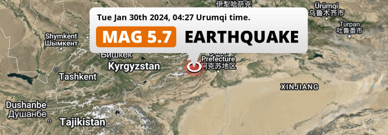 Shallow M5.7 Earthquake hit 137km from Aksu in China on Tuesday Night.