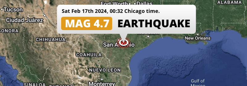 On Saturday Night an Unusually powerful M4.7 Earthquake struck near San Antonio in The United States.