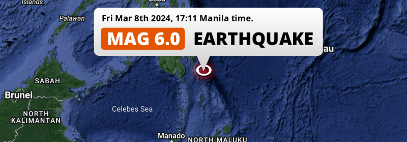 On Friday Afternoon a Strong M6.0 Earthquake struck in the Philippine Sea 198km from General Santos (The Philippines).