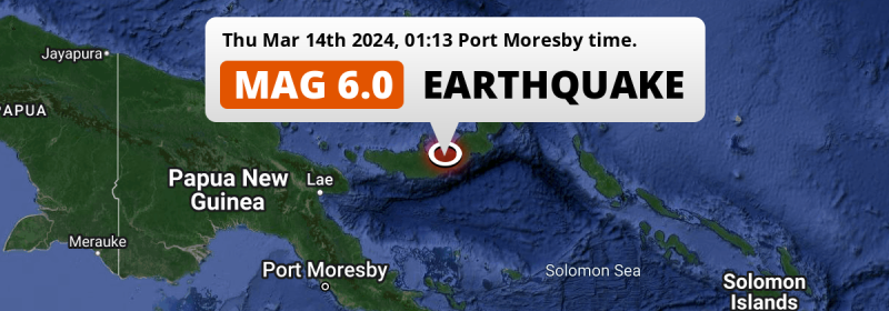 Strong M6.0 Earthquake struck on Thursday Night near Kimbe in Papua New Guinea.