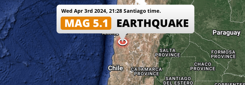  M4.8 Earthquake hit 126km from Antofagasta in Chile on Wednesday Evening.