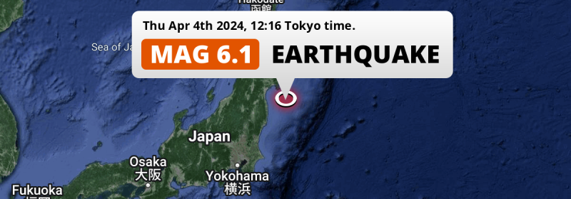 Shallow M6.1 Earthquake struck on Thursday Afternoon 45mi from Japan.