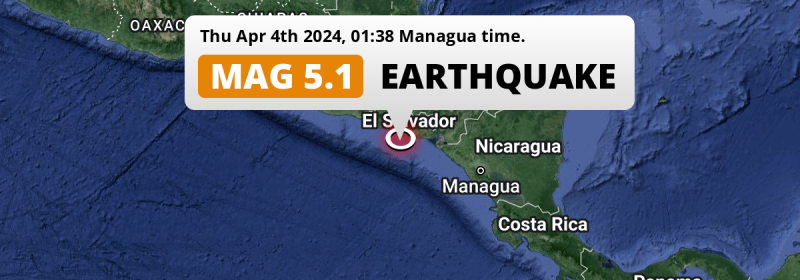 Significant M5.1 Earthquake struck on Thursday Night in the North Pacific Ocean near San Salvador (El Salvador).