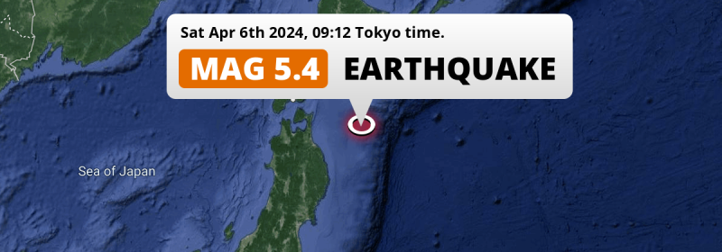 Shallow M5.4 Earthquake hit in the North Pacific Ocean 151km from Hachinohe (Japan) on Saturday Morning.