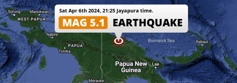 Significant M5.0 Earthquake struck on Saturday Evening near Wewak in Papua New Guinea.