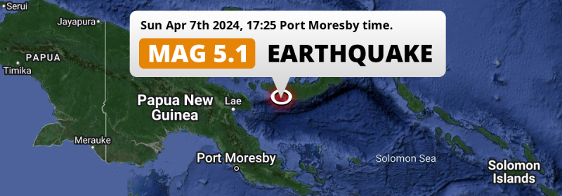 On Sunday Afternoon a Significant M5.1 Earthquake struck in the Solomon Sea 135km from Kimbe (Papua New Guinea).