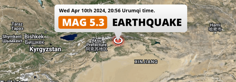Shallow M5.4 Earthquake struck on Wednesday Evening near Kuqa in China.