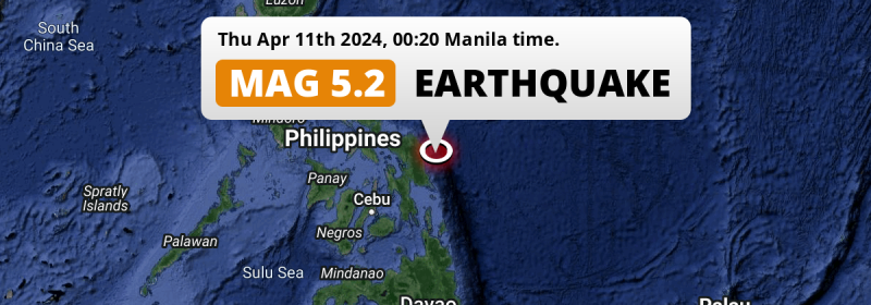 On Thursday Night a Shallow M5.2 Earthquake struck in the Philippine Sea near Borongan (The Philippines).