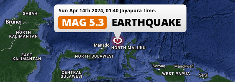 Significant M5.3 Earthquake hit in the Maluku Sea 204km from Manado (Indonesia) on Sunday Night.