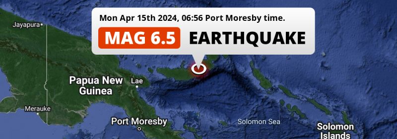 Strong M6.5 Earthquake struck on Monday Morning 108km from Kimbe in Papua New Guinea.